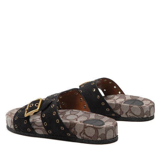 Mules / Sandales De Bain Coach Ally Suede CA460 Black/Oak 5 Mules / Sandales De Bain Coach Ally Suede CA460 Black/Oak – Image 3